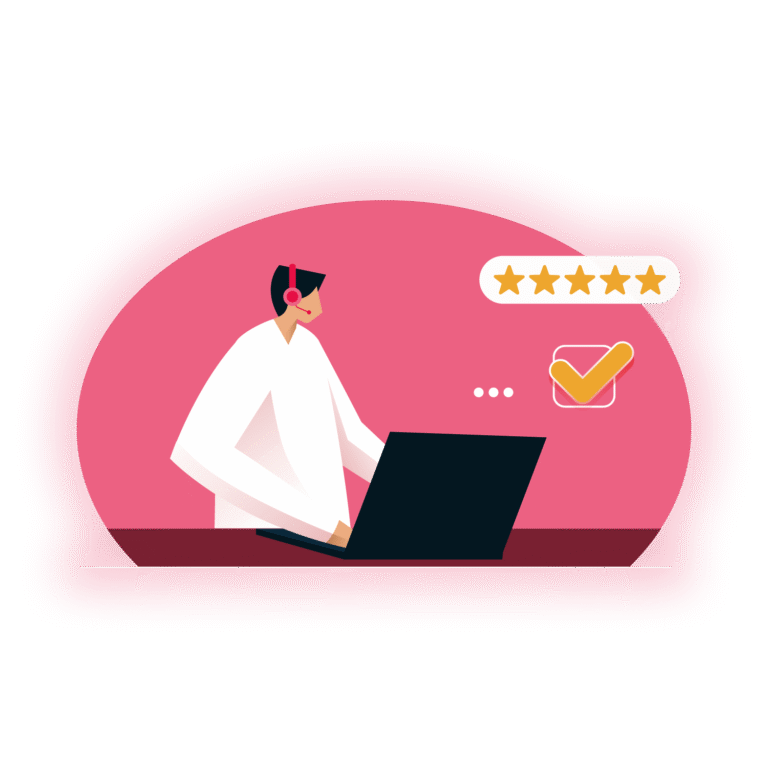 Supportagent som hanterar kundärenden i M8Com helpdesk och contact center